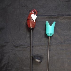 LOT of 2 - 23"H Solar Art Glass Garden Stake + Flower Garden Stake